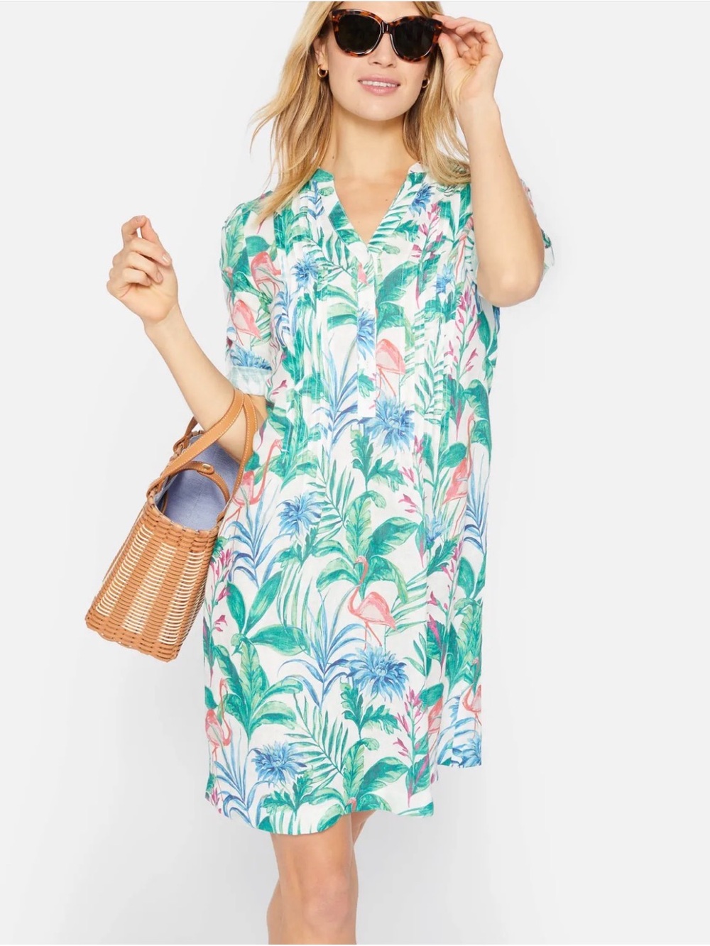 J.McLaughlin Riviera Linen Dress in Flamingo Palm size XS NEW